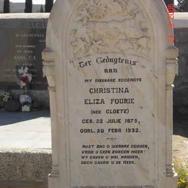 FOURIE Christina Eliza nee CLOETE  1875-1932