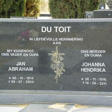 TOIT Jan Abraham, du 1914-2004 &amp; Johanna Hendrika 1916-2011
