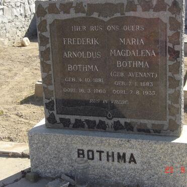 BOTHMA Frederik Arnoldus 1881-1960 &amp; Maria Magdalena AVENANT 1893-1935