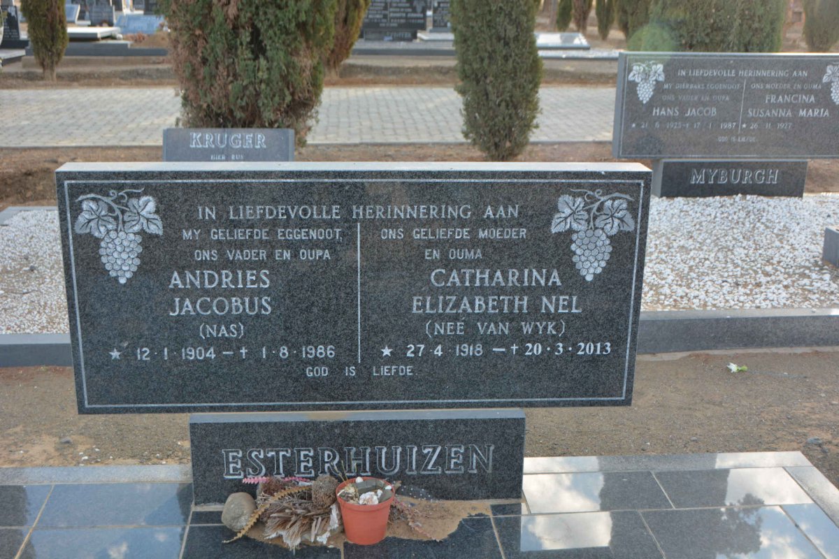 ESTERHUIZEN Andries Jacobus 1904-1986 &amp; Catharina Elizabeth Nel VAN WYK 1918-2013