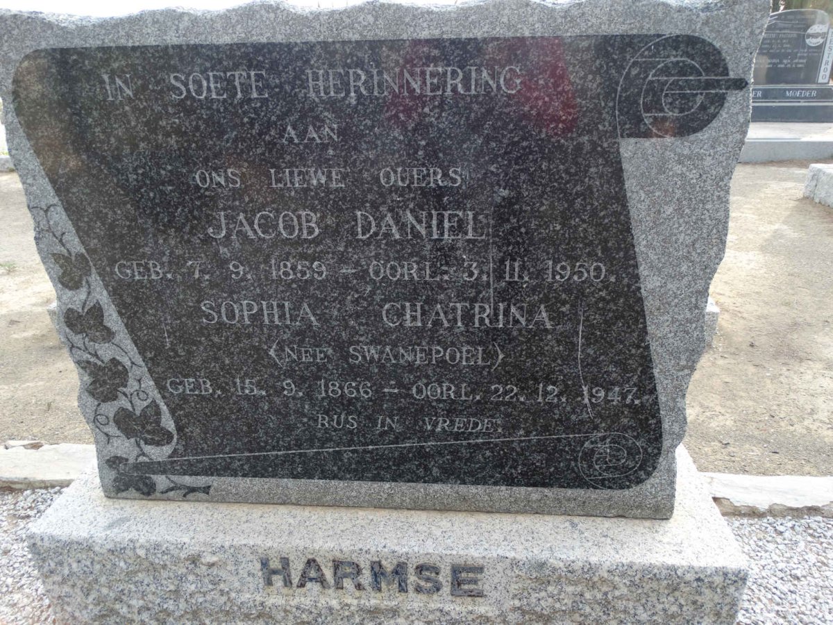 HARMSE Jacob Daniel 1859-1950 &amp; Sophia Chatrina SWANEPOEL  1866-1947