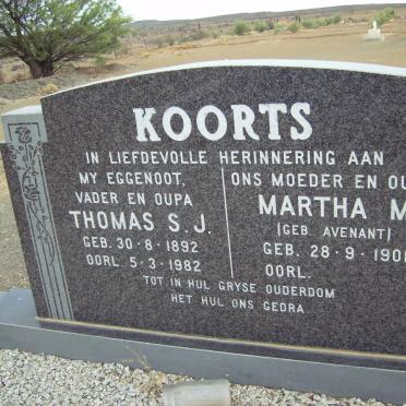 KOORTS Thomas S.J. 1892-1982 &amp; Martha M. AVENANT 1901-