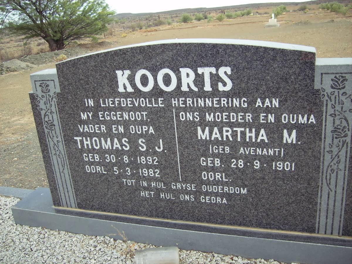 KOORTS Thomas S.J. 1892-1982 &amp; Martha M. AVENANT 1901-