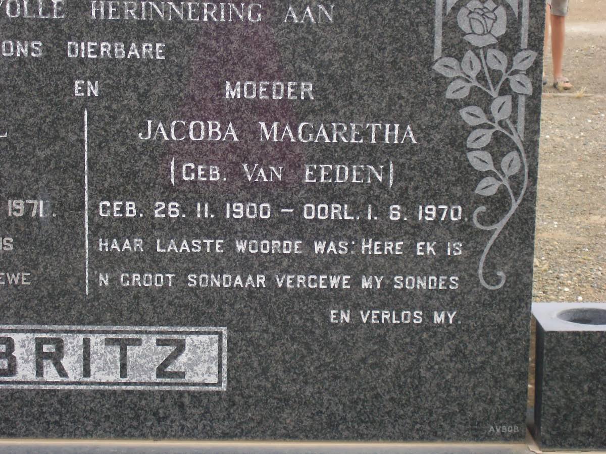 BRITZ Jacoba Magaretha VAN EEDEN 1900-1970