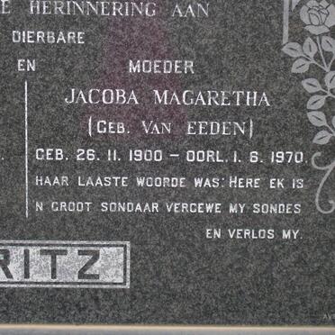 BRITZ Jacoba Magaretha VAN EEDEN 1900-1970
