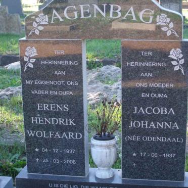 AGENBAG Erens Hendrik Wolfaard 1937-2006 &amp; Jacoba Johanna ODENDAAL 1937-