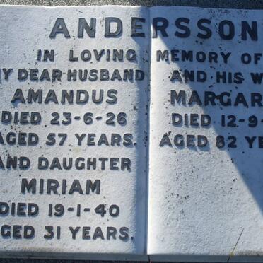 ANDERSSON Amandus -1926 &amp; Margaret -1962 :: ANDERSSON Miriam -1940