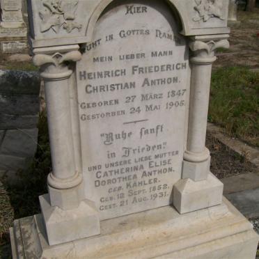 ANTHON Heinrich Friederich Christian 1847-1905 &amp; Catherina Elise Dorothea KAHLER 1852-1931