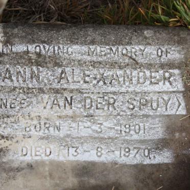 ALEXANDER Ann nee VAN DER SPUY 1901-1970