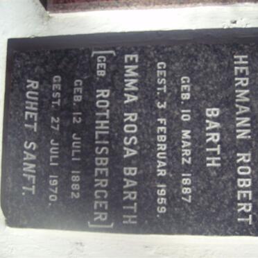 BARTH Hermann Robert 1887-1959 &amp; Emma Rosa ROTHLISBERGER 1882-1970