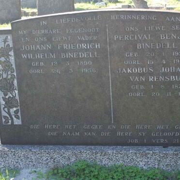 BINEDELL Johann Friedrich Wilhelm 1890-1956 :: BINEDELL Percival Benjamin 1922-1939 :: VAN RENSBURG Jakobus Johannes 1870-1956