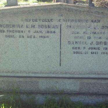 BOSMAN Pieter ? &amp; Frederika E.M. THERON 1884-1954 :: BOSMAN Daniel J. 1912-1940