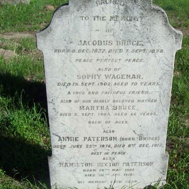 BRUCE Jacobus 1837-1878 :: WAGENAR Sophy  -1902 :: BRUCE Martha  -1902 