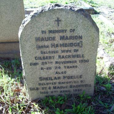 BACKWELL Maud Marion nee HAMBRIDGE -1950 :: BACKWELL Sheilah Noelle -1950