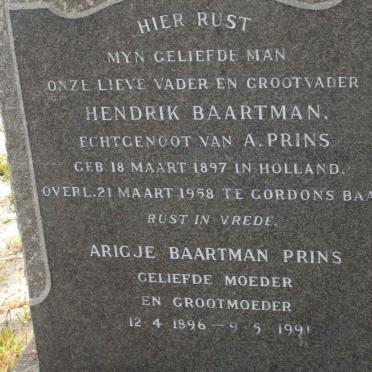 BAARTMAN Hendrik 1897-1958 &amp; Arigje PRINS 1896-1991