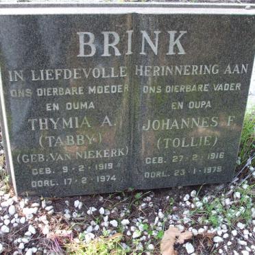 BRINK Johannes F. 1916-1979 &amp; Thymia A. VAN NIEKERK 1919-1974