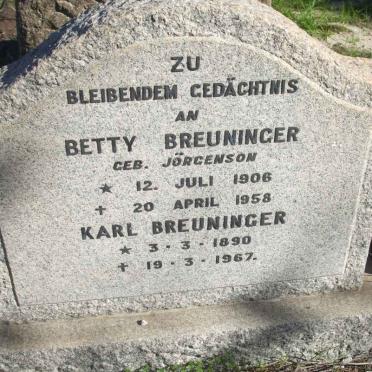 BREUNINGER Karl 1890-1967 &amp; Betty JORGENSON 1906-1958