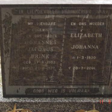 BRINK Johannes Jacobus 1903-1977 &amp; Elizabeth Johanna 1920-2001