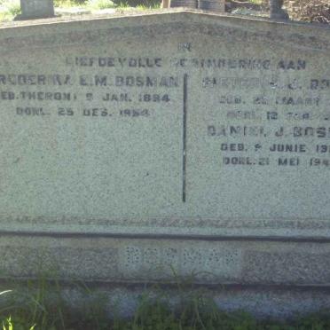 BOSMAN Pieter ? &amp; Frederika E.M. THERON 1884-1954 :: BOSMAN Daniel J. 1912-1940