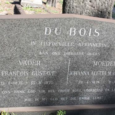 BOIS Francois Gustave, du 1871-1970 &amp; Johanna Aletta M. TREDOUX 1874-1950