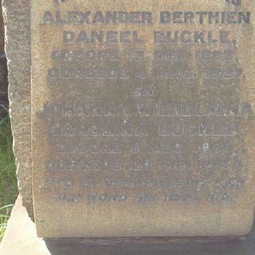 BUCKLE Alexander Berthien Daneel 1883-19?7 &amp; Johanna Wilhelmina Carolina 1887-1943