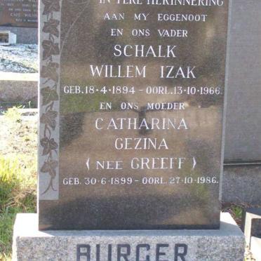 BURGER Schalk Willem Izak 1894-1966 &amp; Catharina Gezina GREEFF 1899-1986