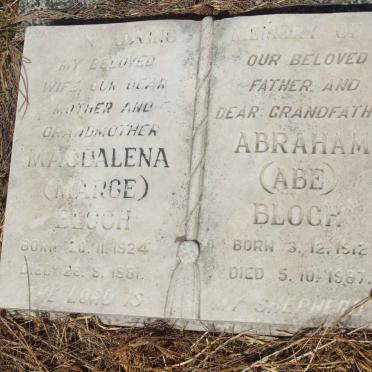 BLOCH Abraham 1912-1987 &amp; Magdalena 1924-1981