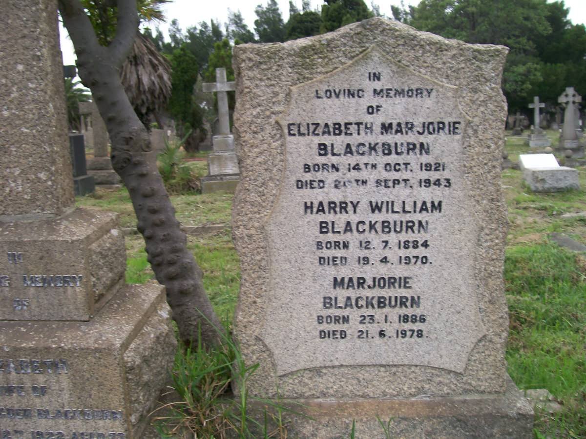 BLACKBURN Harry William 1884-1970 &amp; Marjorie 1886-1978 :: BLACKBURN Elizabeth Marjorie 1921-1943