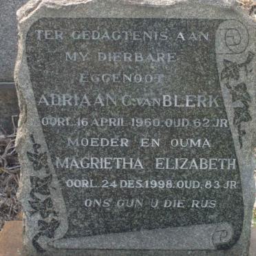 BLERK Adriaan C., van -1960 &amp; Magrietha Elizabeth -1998
