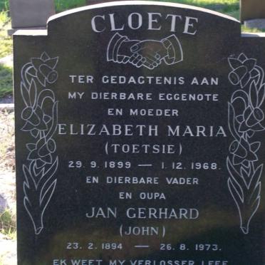 CLOETE Jan Gerhard 1894-1973 &amp; Elizabeth Maria 1899-1968