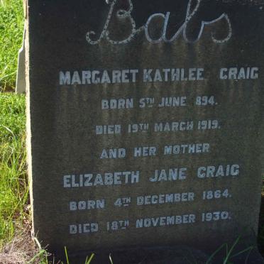 CRAIG Elizabeth Jane 1864-1930 :: CRAIG Margaret Kathleen 1894-1919