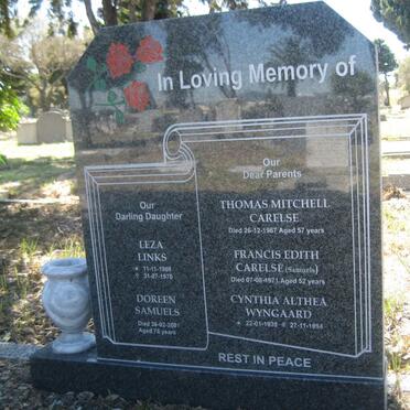 CARELSE Thomas Mitchell -1967 &amp; Francis Edith SAMUELS -1971 :: WYNGAARD Cynthia Althea 1939-1994 :: LINKS Leza 1969-1970