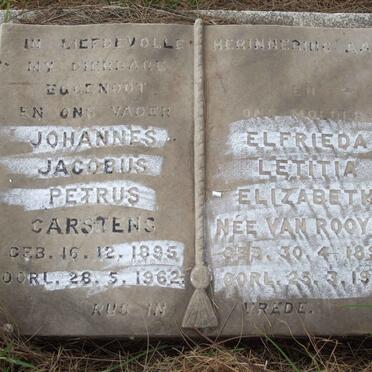 CARSTENS Johannes Jacobus Petrus 1895-1962 &amp; Elfrieda Letitia Elizabeth VAN ROOYEN 1894-1982