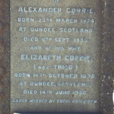 CORRIE Alexander 1874-1935 &amp; Elizabet nee THI?D  1876-1950