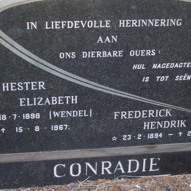CONRADIE Frederick Hendrik 1894-1970 &amp; Hester Elizabeth WENDEL 1898-1967