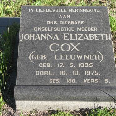 COX Johanna Elizabeth nee LEEUWNER 1895-1975