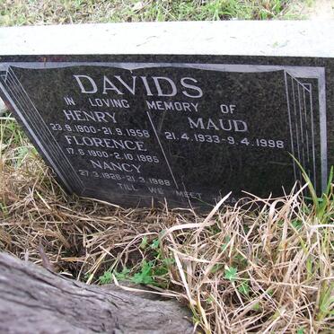 DAVIDS Henry 1900-1958 &amp; Florence 1900-1985 :: DAVIDS Nancy 1928-1988 :: DAVIDS Maud 1933-1998