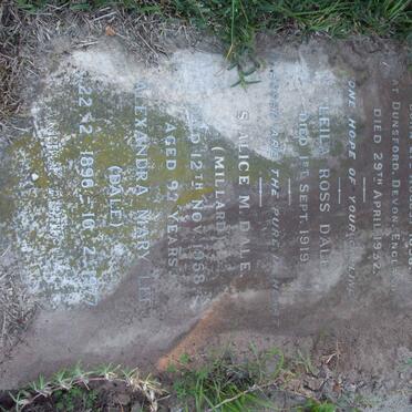 DALE Langham 1858-1932 :: DALE L. Ross -1919 :: DALE S. Alice. M. nee MILLARD -1958 :: LEE Alexandra Mary nee DALE 1896-1977 