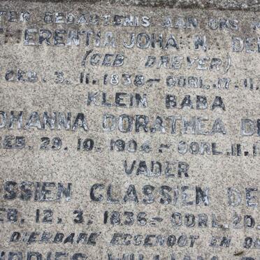 DEKENAH Kassien Classien 1836-1908 :: DREYER Johanna Dorothea 1904-1904 :: DEKENAH Gertruida Johanna nee DREYER 1882-1950