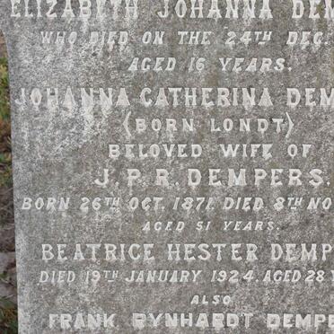 DEMPERS Johanna Catherina nee LONDT 1871-1922 :: DEMPERS Beatrice Hester -1924 :: DEMPERS Frank Rynhardt