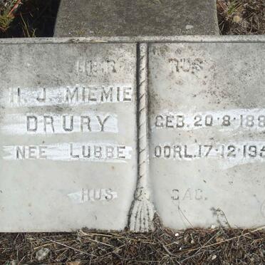 DRURY H.J. Miemie nee LUBBE 1886-1953