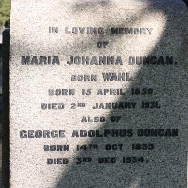DUNCAN George Adolphus 1839-1934 &amp; Maria Johanna WAHL 1850-1931