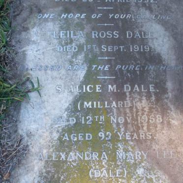 DALE Leila Ross -1919 :: DALE  S. Alice M. nee MILLARD -1958 aged 92 yrs