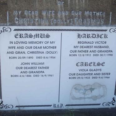 ERASMUS John William 1886-1961 &amp; Christina 1890-1954 :: HARDICK Reginald Victor 1912-1998 :: CARELSE Viola Gladys 1933-1966