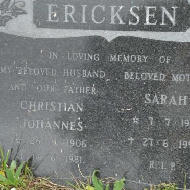 ERICKSEN Christian Johannes 1906-1981 &amp; Sarah 1915-1994