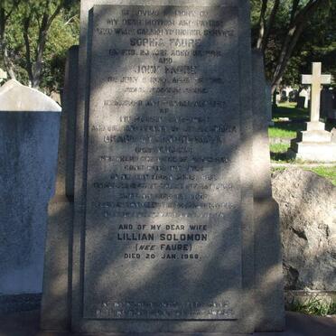 FAURE John -1938 &amp; Sophia -1921 :: UYTENBOGAARDT Grace nee VIVIERS -1934 :: SOLOMON Lillian nee FAURE -1968