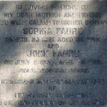 FAURE John -1938 &amp; Sophia -1921