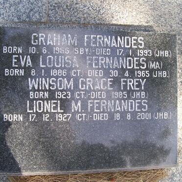 FERNANDES Graham 1966-1993 :: FERNANDES  Eva Louisa 1886-1965 :: FREY Winsom Grace  1923-1985 :: FERNANDES Lionel M. 1927-2001