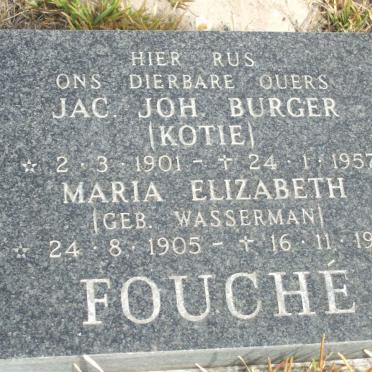 FOUCHÉ Jac. Joh. Burger 1901-1957 &amp; Maria Elizabeth WASSERMAN  1905-1962