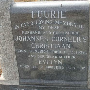 FOURIE Johannes Cornelius Christiaan 1904-1958 &amp; Evelyn 1900-1992
